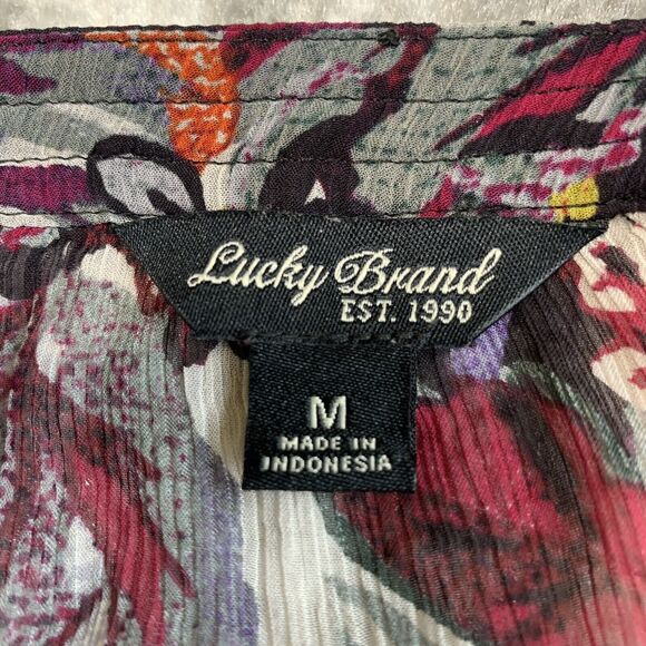 Lucky Brand Top Women M Multicolor Floral Boho Sheer‎ Button-Front Viscose C42 - Picture 6 of 11